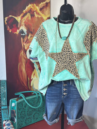 Shop Envi Me It's T-shirt Kinda Day The Turquoise Cheetah Star Studded Top