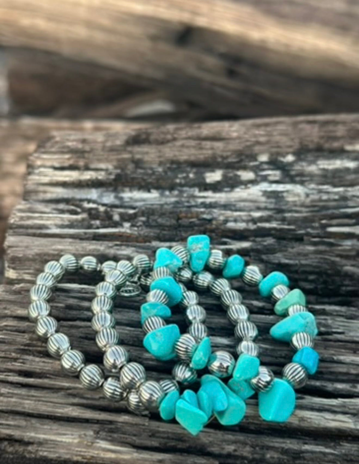 Shop Envi Me Bracelets The Turquoise Chunk & Silver Bead Bracelet Stack