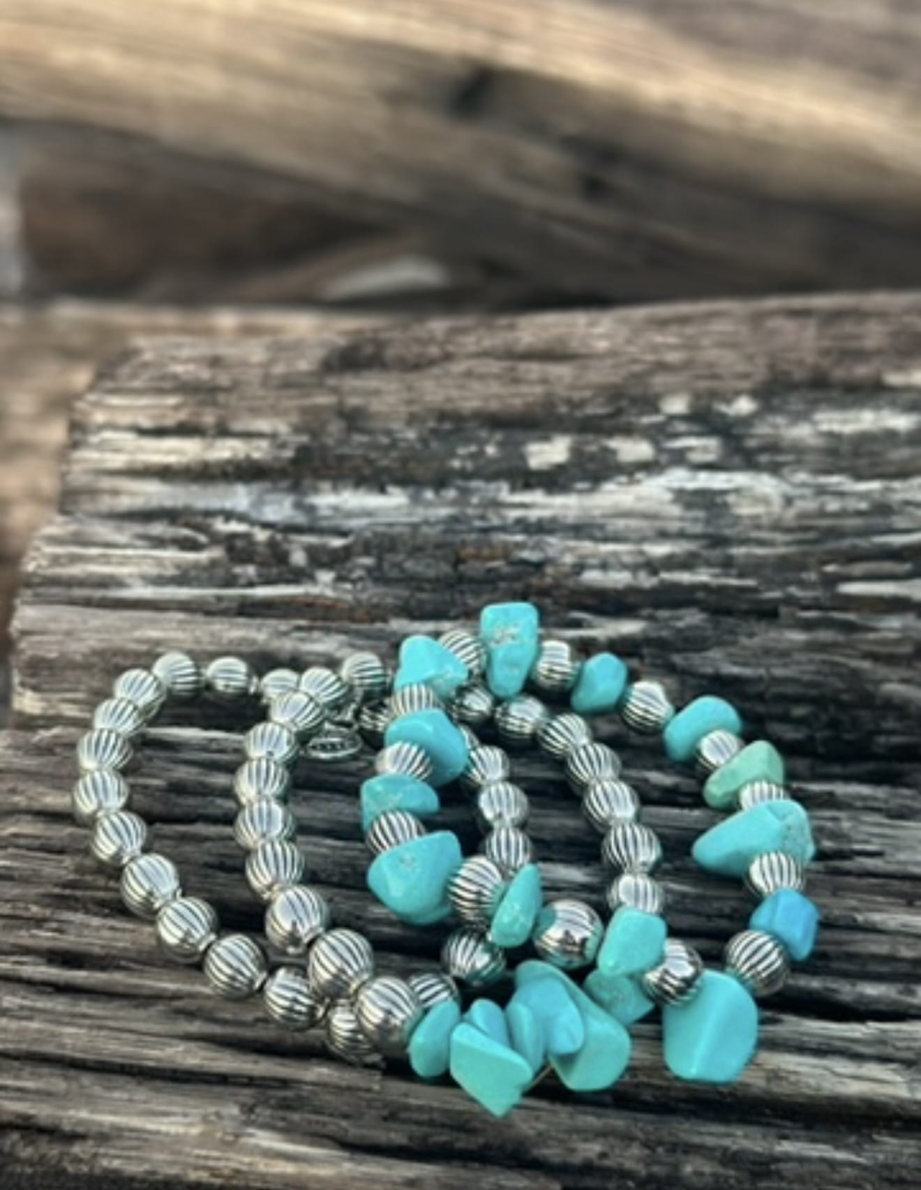 Shop Envi Me Bracelets The Turquoise Chunk & Silver Bead Bracelet Stack
