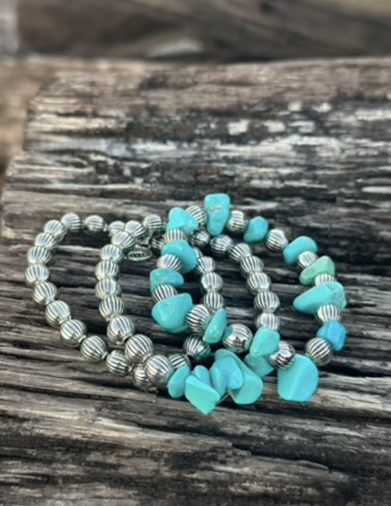 Shop Envi Me Bracelets The Turquoise Chunk & Silver Bead Bracelet Stack