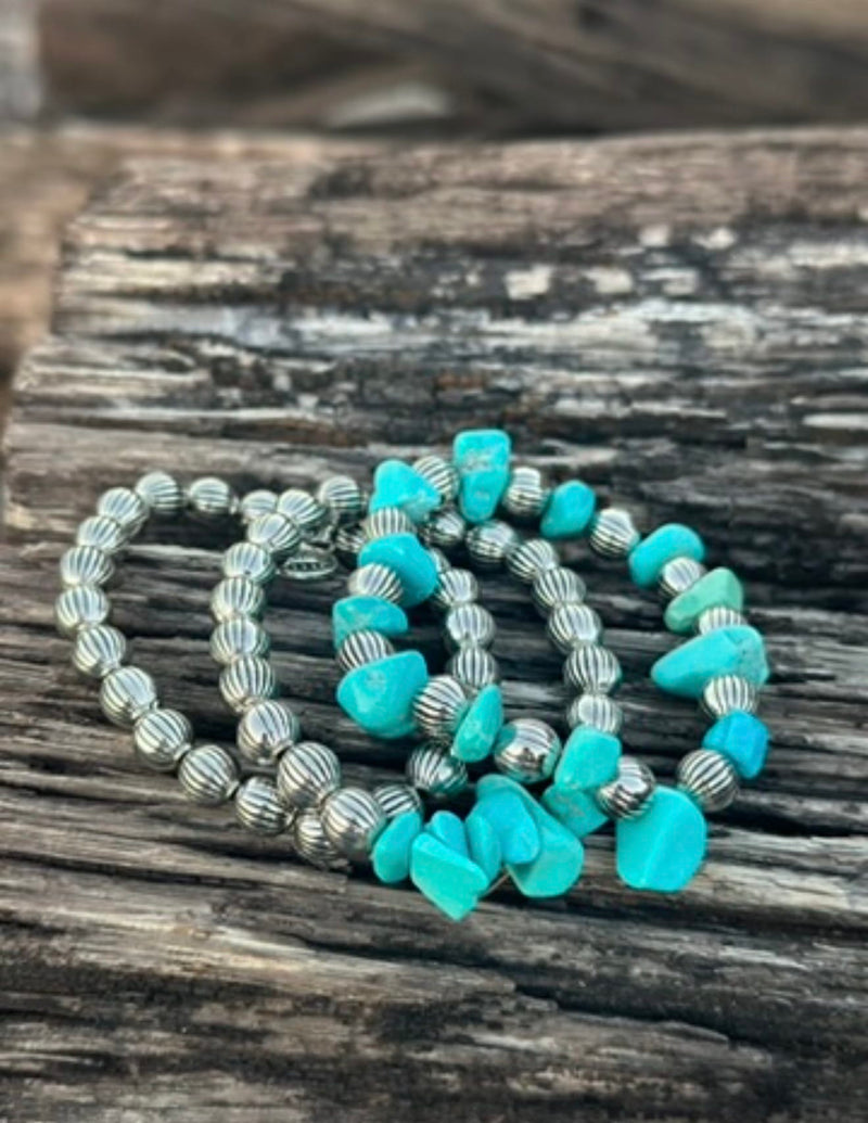Shop Envi Me Bracelets The Turquoise Chunk & Silver Bead Bracelet Stack