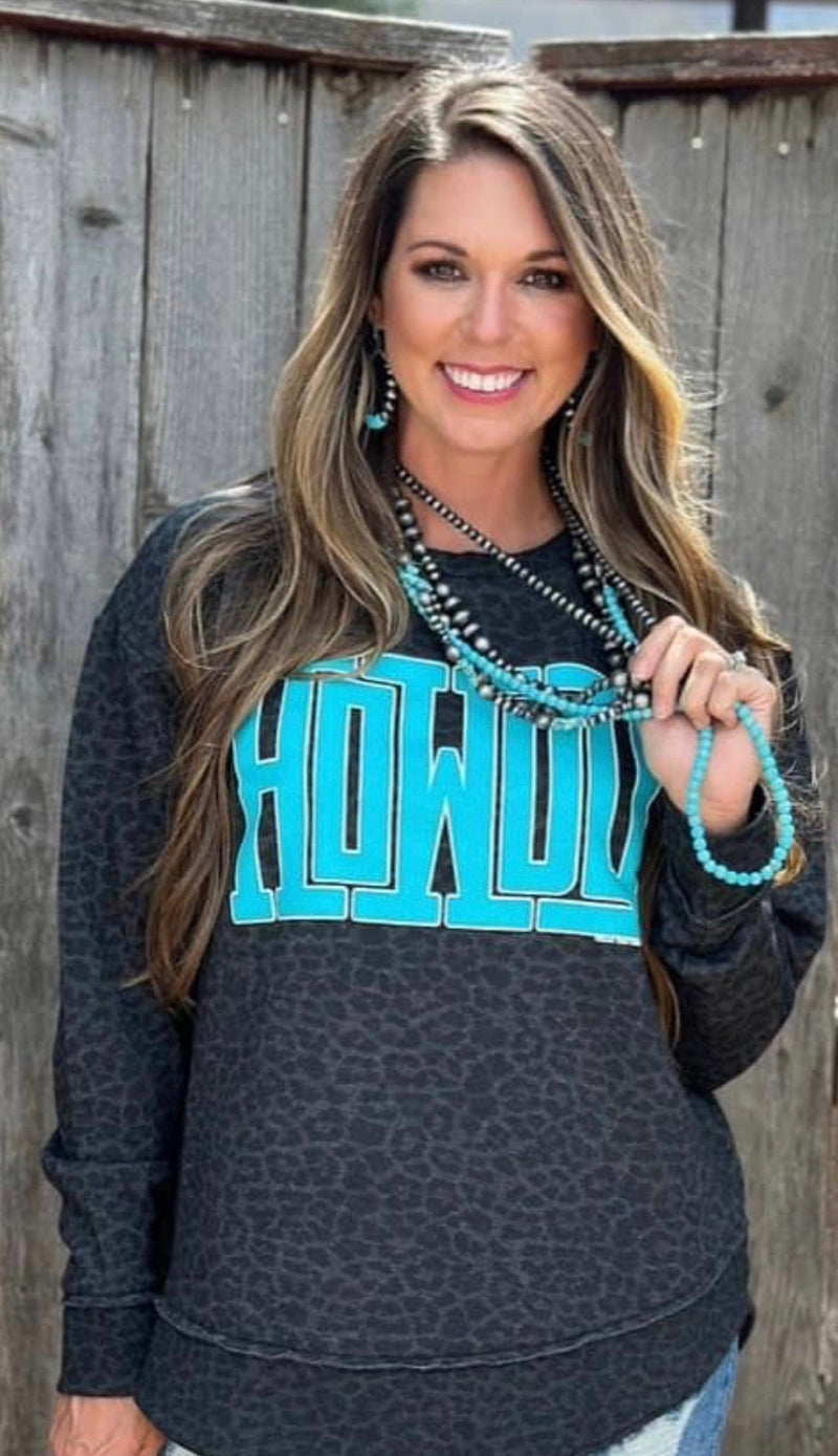 Shop Envi Me Cardigans and Kimonos The Turquoise Howdy Cheetah Sweatshirt