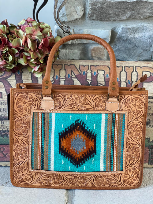 Shop Envi Me Arm Candy Turq Wool The Turquoise Navajo Wool Tooled Leather Rodeo Secretary Bag
