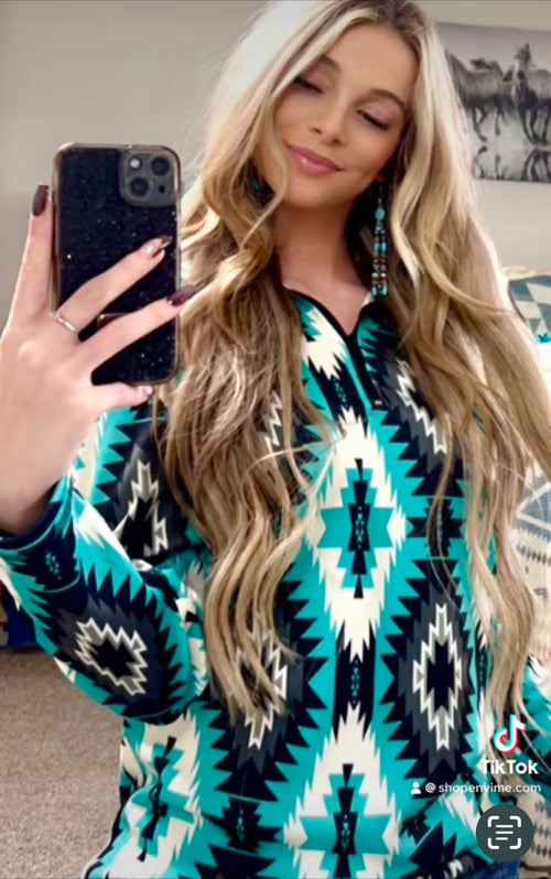 Shop Envi Me Tops and Tunics The Turquoise On The Mesa Quarter Zip Aztec Pullover 2.4
