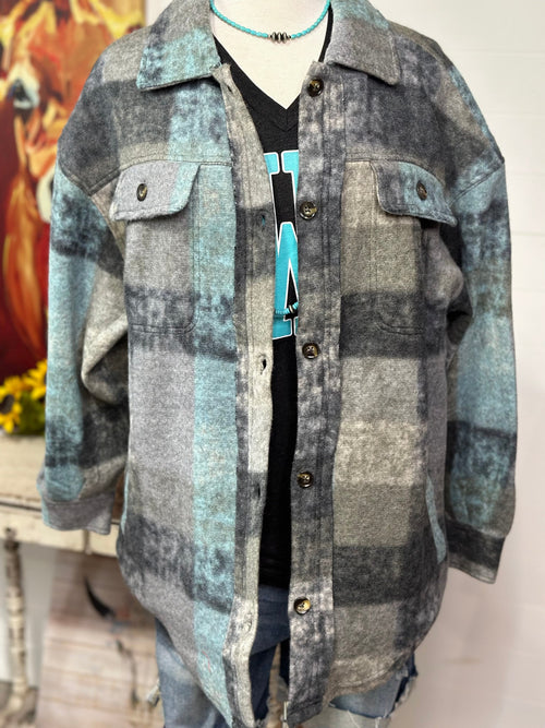 Shop Envi Me Cardigans and Kimonos The Turquoise Plaid Shacket Jacket