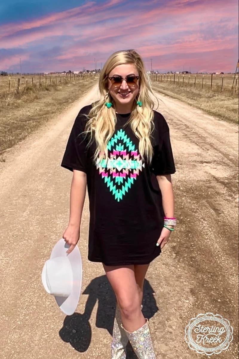 Shop Envi Me Dress it up The Turquoise Sands Boyfriend Aztec Tee Dress