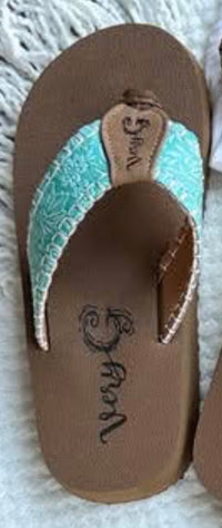 Yellow Box Footwear The Turquoise Tooled in The Desert Western Whip Stitch Flip Flop