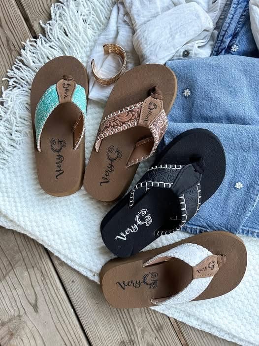 Yellow Box Footwear The Turquoise Tooled in The Desert Western Whip Stitch Flip Flop