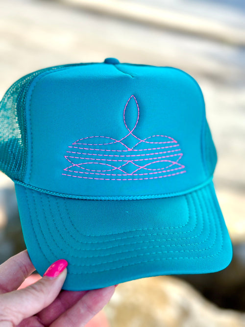 Shop Envi Me Accessories The Turquoise Trinidad Bootstitch Trucker Cap