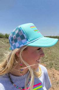 Shop Envi Me Accessories The Turquoise Trinidad Neon Bootstitch & Checkers Cap