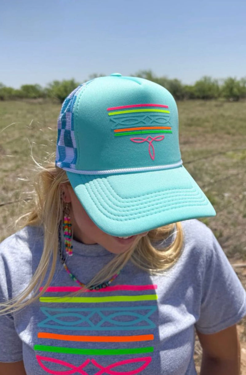 Shop Envi Me Accessories The Turquoise Trinidad Neon Bootstitch & Checkers Cap