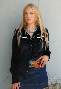 Shop Envi Me Sale The Vegas Nights Black Retro Western Satin Top