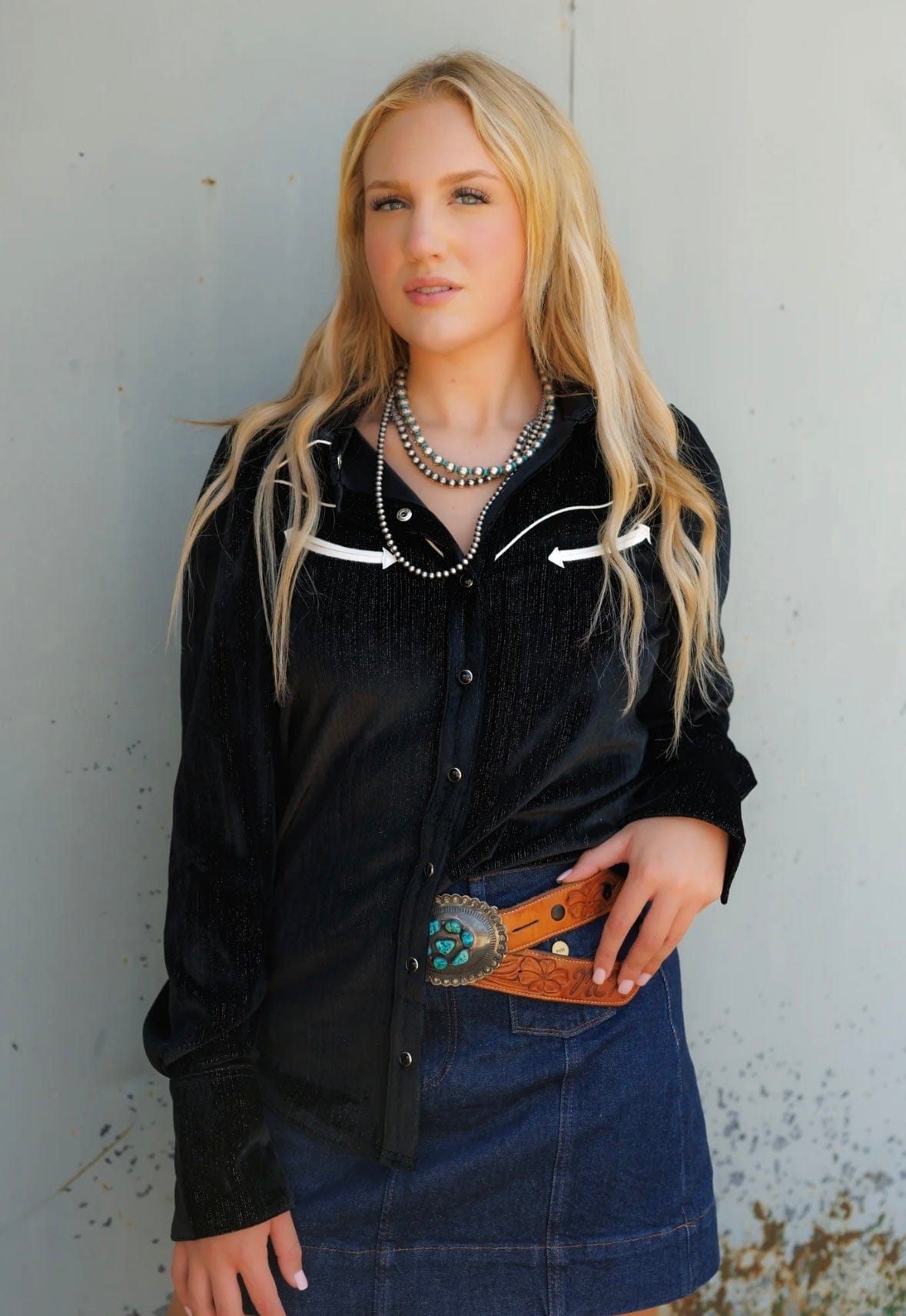 Shop Envi Me Sale The Vegas Nights Black Retro Western Satin Top