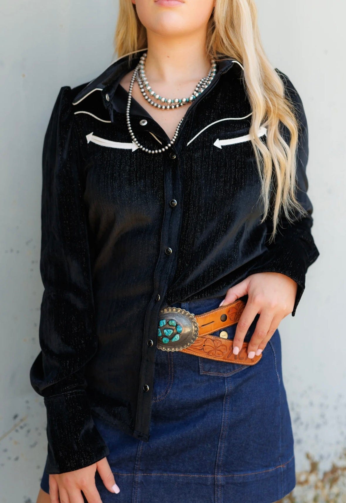 Shop Envi Me Sale The Vegas Nights Black Retro Western Satin Top