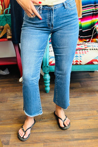 Shop Envi Me Bottoms The Vervet Bring On Fall Straight Leg Kick Flare Ankle Crop Denim