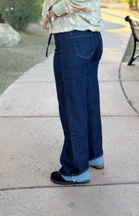 Vervet Bottoms The Vervet Dark Wash Front Seam Straight Leg Tie Waist Jeans