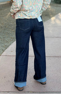 Vervet Bottoms The Vervet Dark Wash Front Seam Straight Leg Tie Waist Jeans