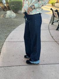 Vervet Bottoms The Vervet Dark Wash Front Seam Straight Leg Tie Waist Jeans