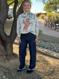 Vervet Bottoms The Vervet Dark Wash Front Seam Straight Leg Tie Waist Jeans