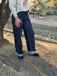 Vervet Bottoms The Vervet Dark Wash Front Seam Straight Leg Tie Waist Jeans