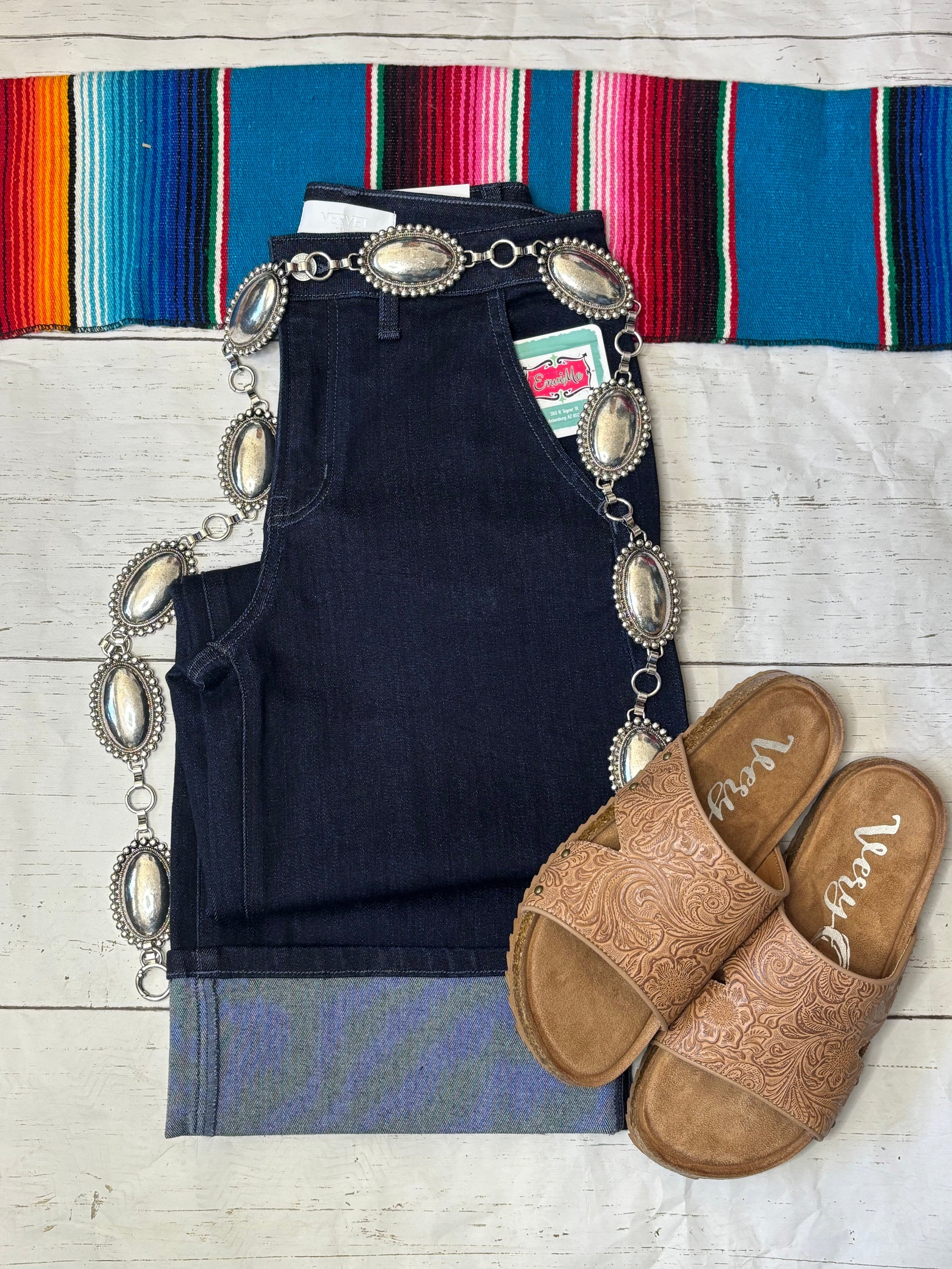 Vervet Bottoms The Vervet Dark Wash Wide Leg Ankle Crop Cuffed Denim