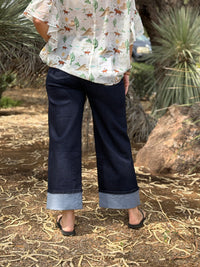 Vervet Bottoms The Vervet Dark Wash Wide Leg Cuffed Ankle Crop Denim