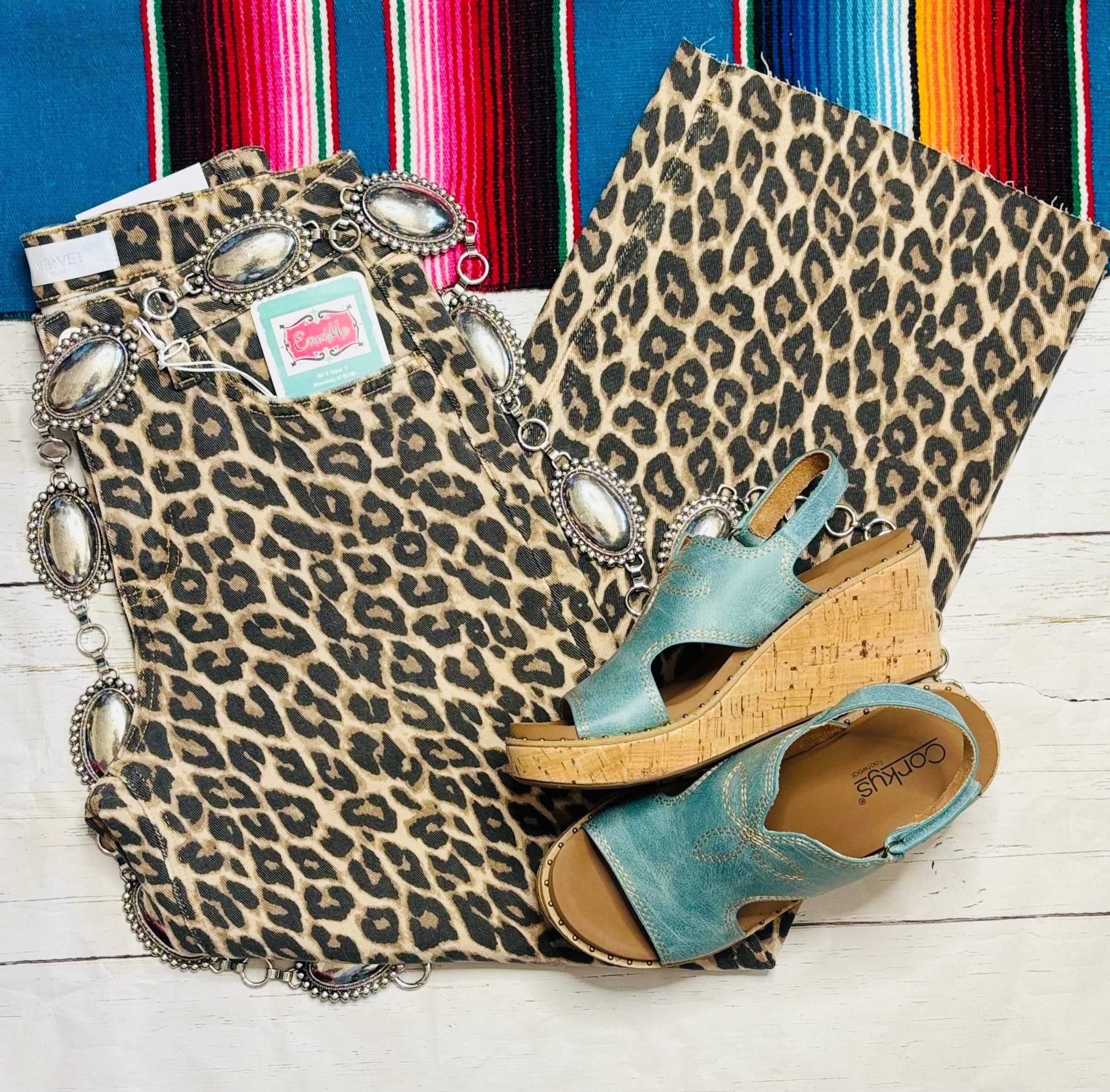 Shop Envi Me Bottoms The Vervet Outback Leopard High Rise Wide Leg Ankle Crop Denim