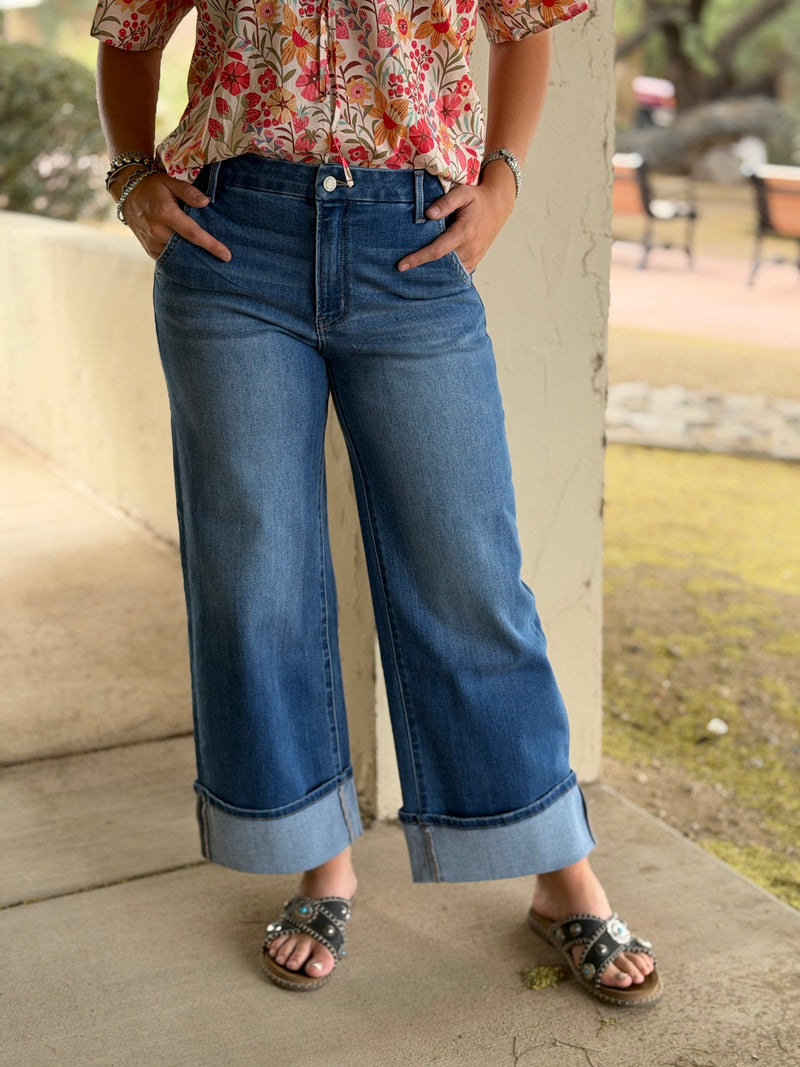 Vervet Bottoms The Vervet Summer Wide Leg Ankle Crop Cuffed Denim