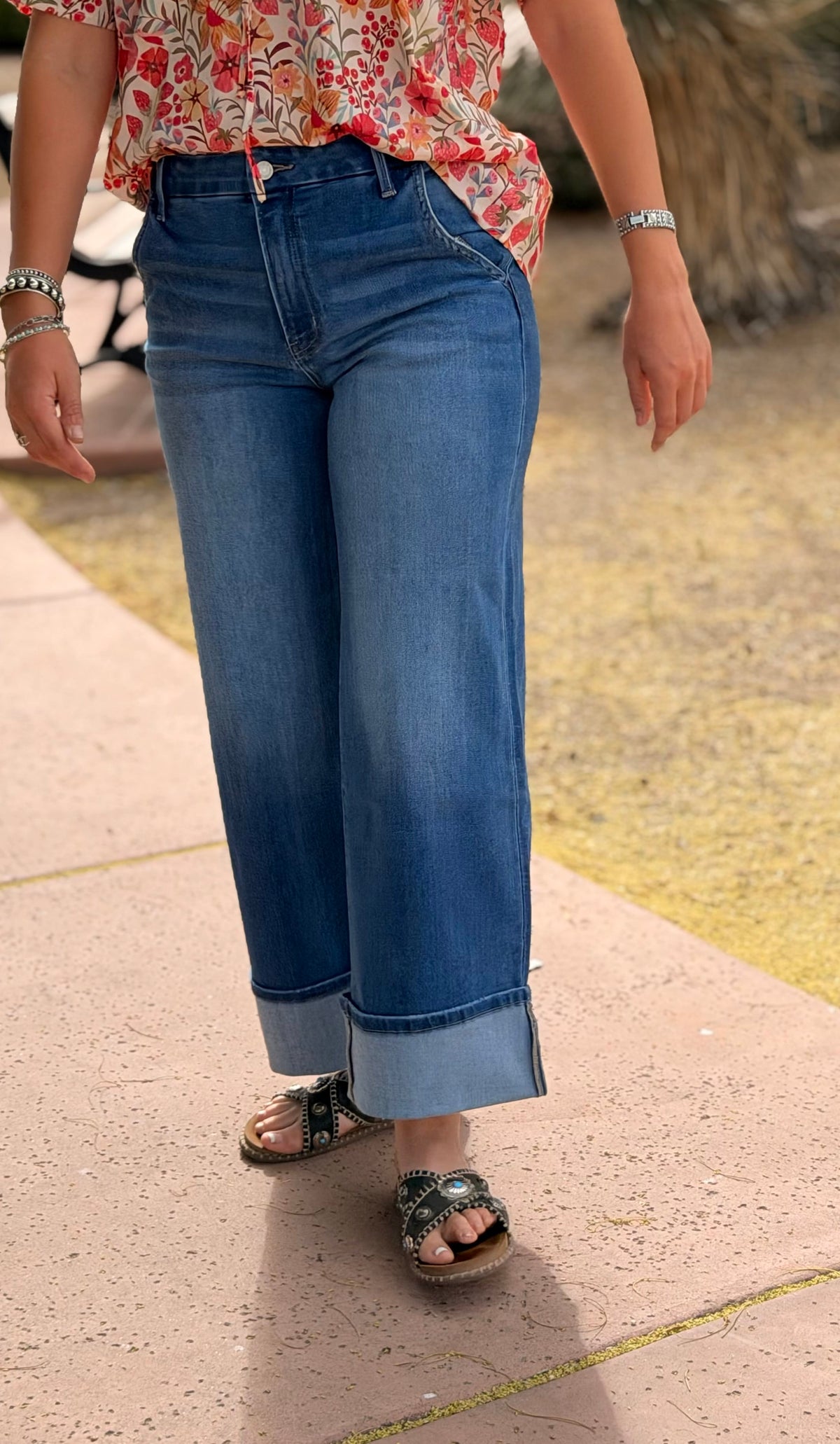 Vervet Bottoms The Vervet Summer Wide Leg Ankle Crop Cuffed Denim