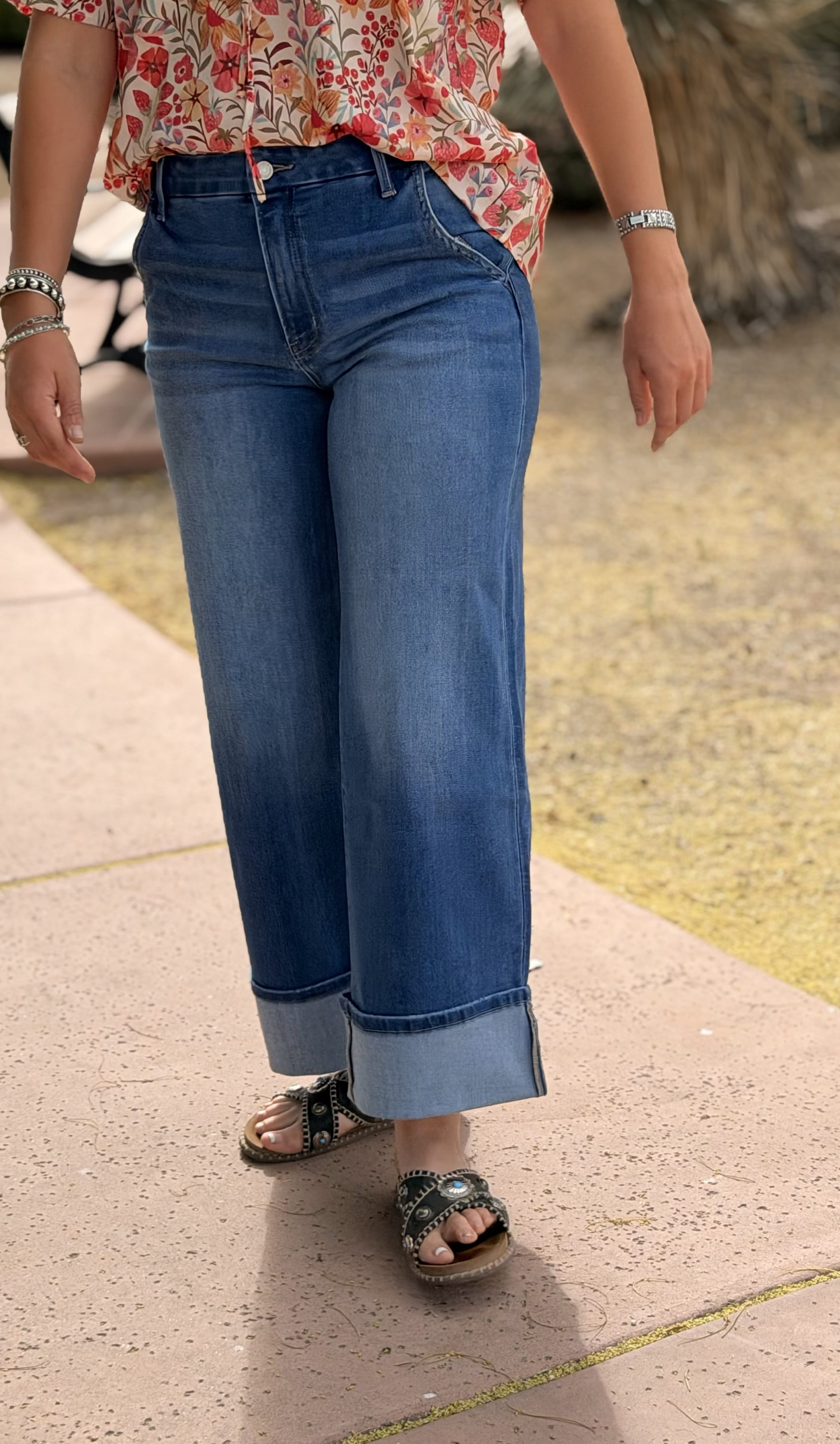 Vervet Bottoms The Vervet Summer Wide Leg Ankle Crop Cuffed Denim