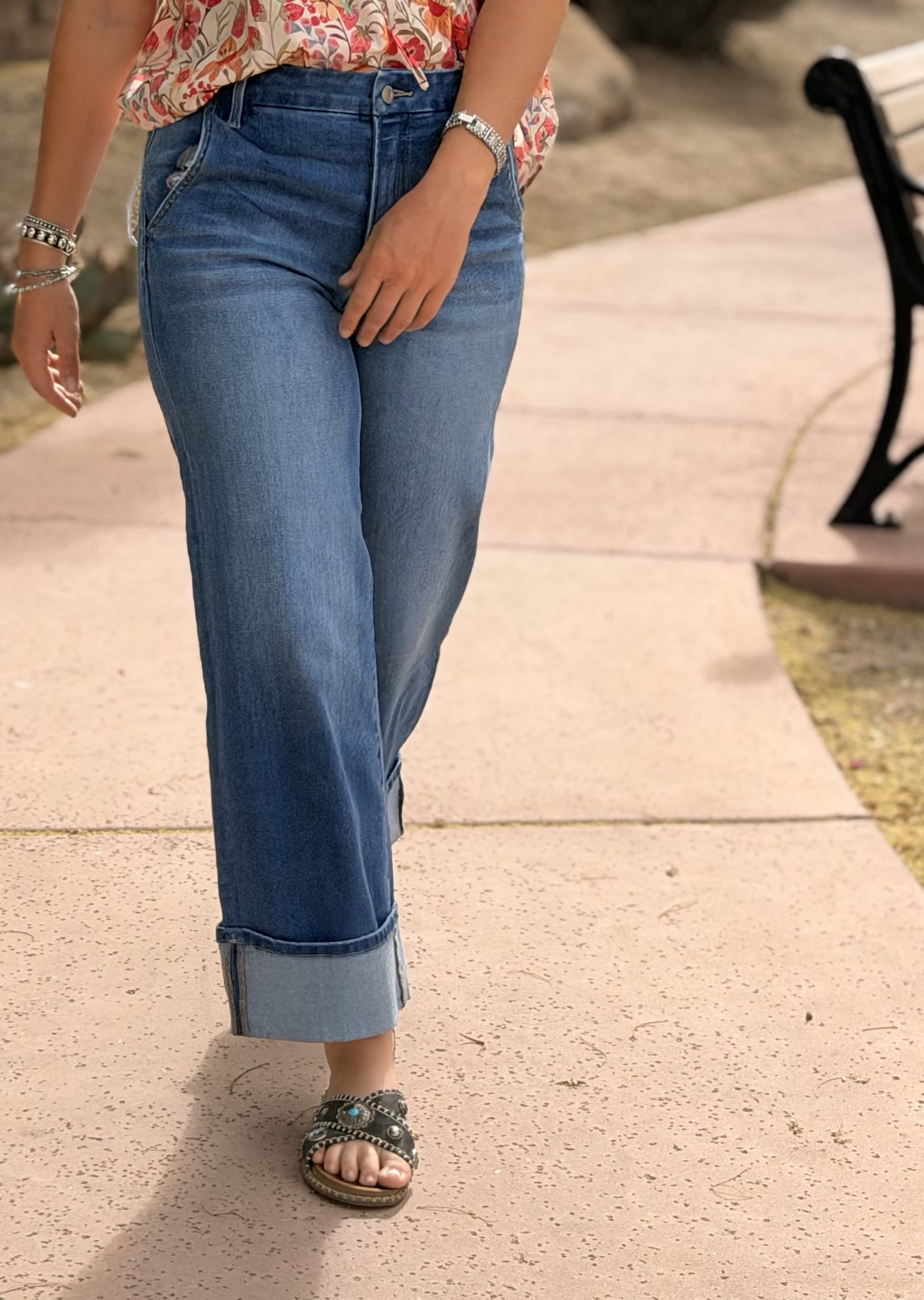 Vervet Bottoms The Vervet Summer Wide Leg Ankle Crop Cuffed Denim