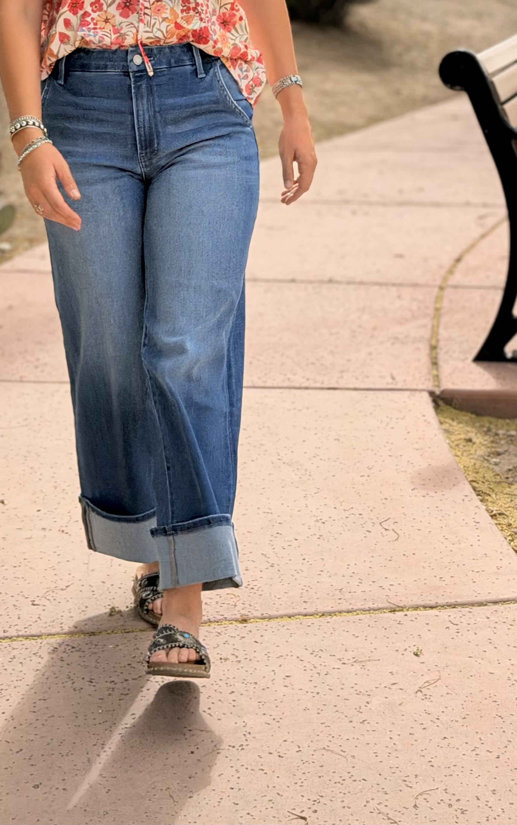 Vervet Bottoms The Vervet Summer Wide Leg Ankle Crop Cuffed Denim