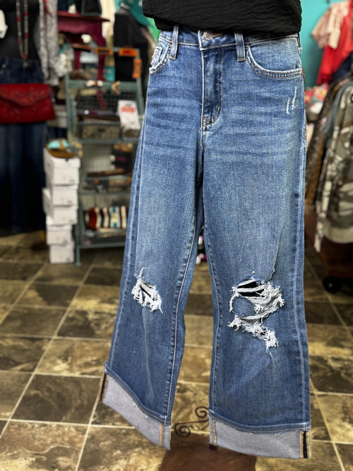 Vervet Bottoms The Vervet Wide Leg Cuffed Cropped Denim