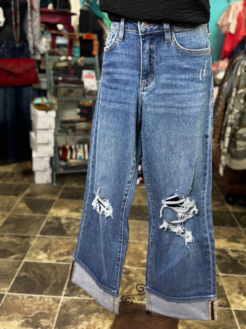Vervet Bottoms The Vervet Wide Leg Cuffed Cropped Denim