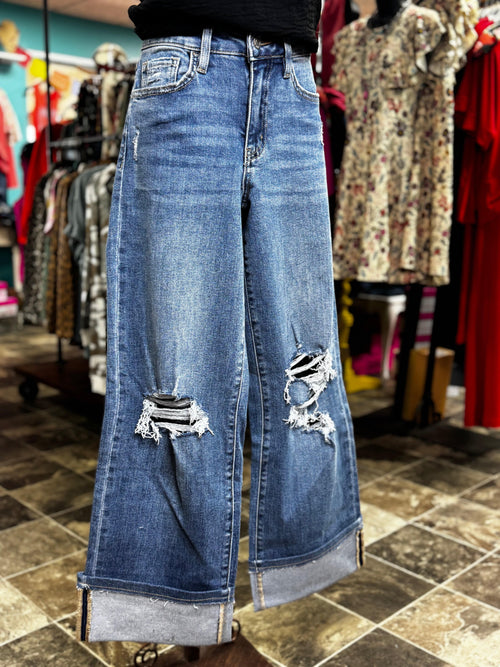 Vervet Bottoms The Vervet Wide Leg Cuffed Cropped Denim