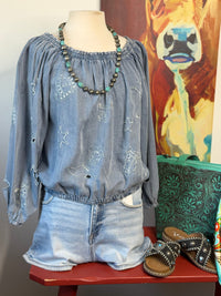 Shop Envi Me Tops and Tunics The Vintage Embroidered Rodeo  Cowboy Top (Copy)