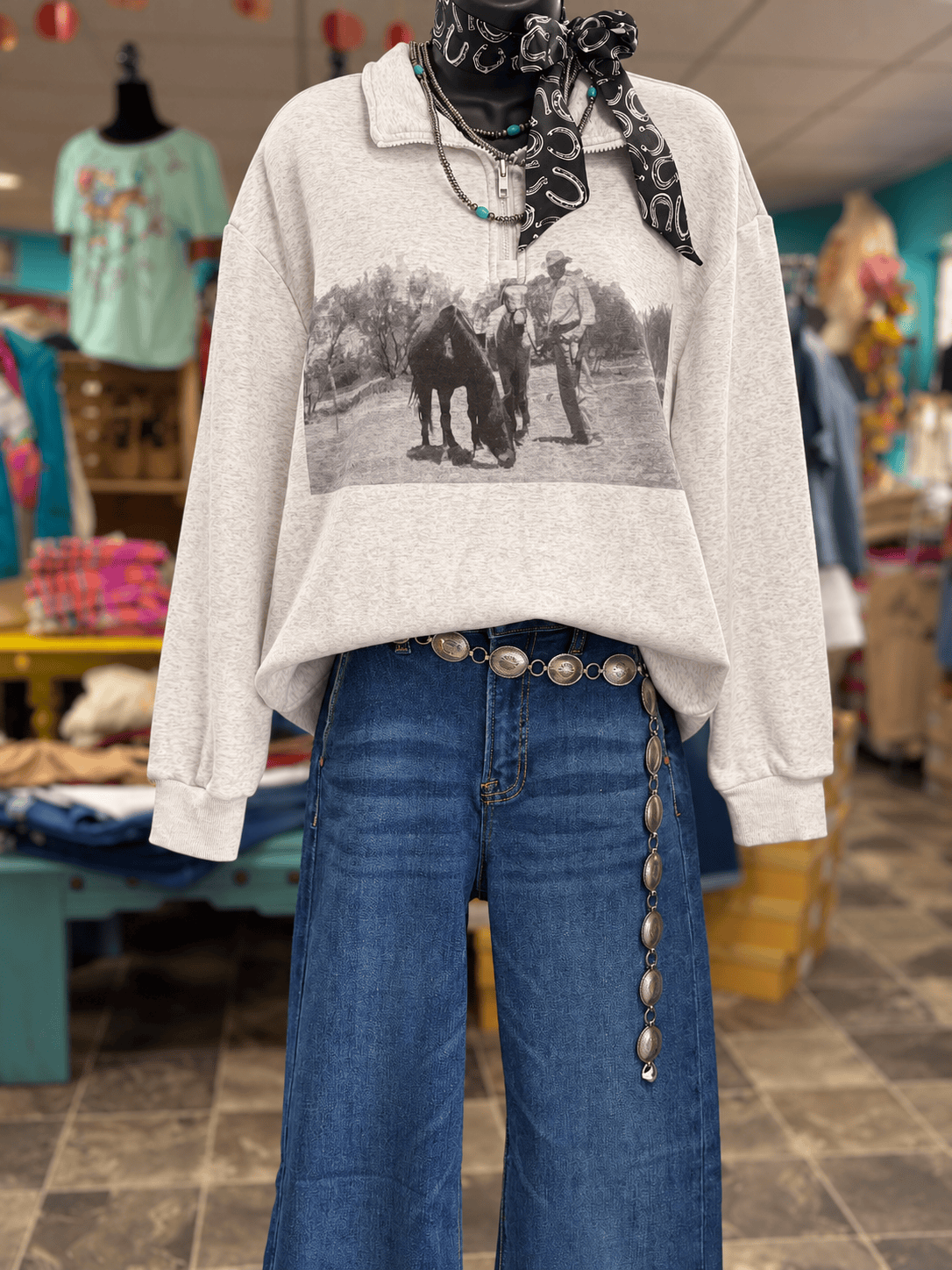 Shop Envi Me Tops and Tunics The Vintage Horse Quarter Zip Sweatshirt
