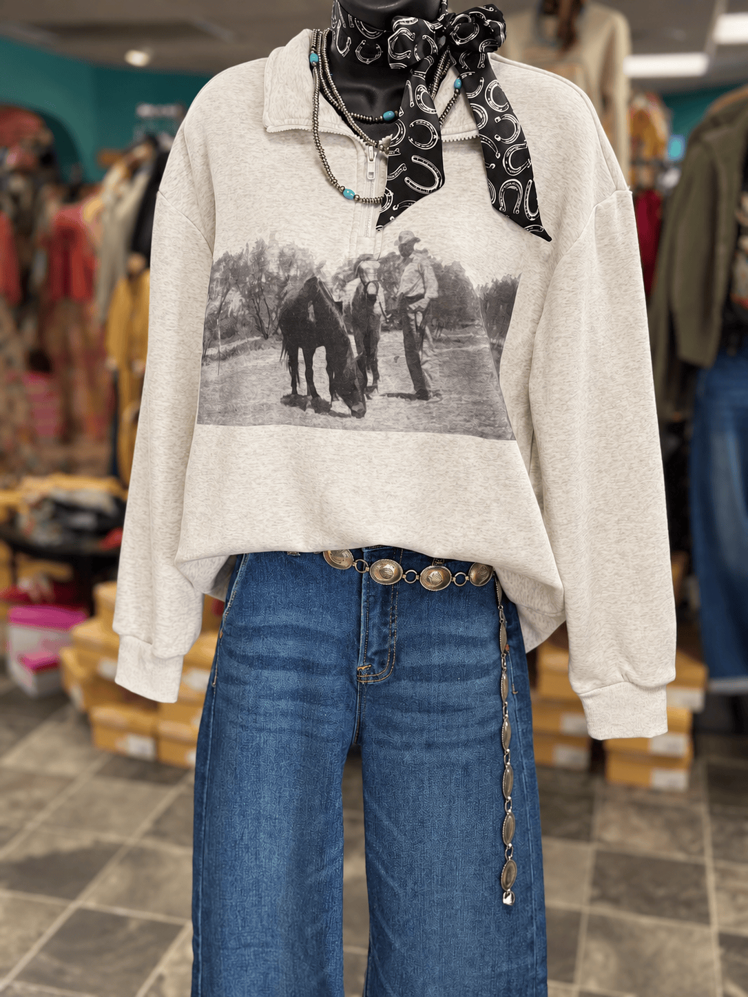 Shop Envi Me Tops and Tunics The Vintage Horse Quarter Zip Sweatshirt
