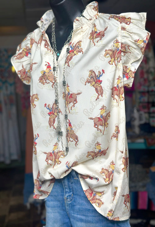 Shop Envi Me Tops and Tunics The Vintage Rodeo Ruffle Cowboy Top