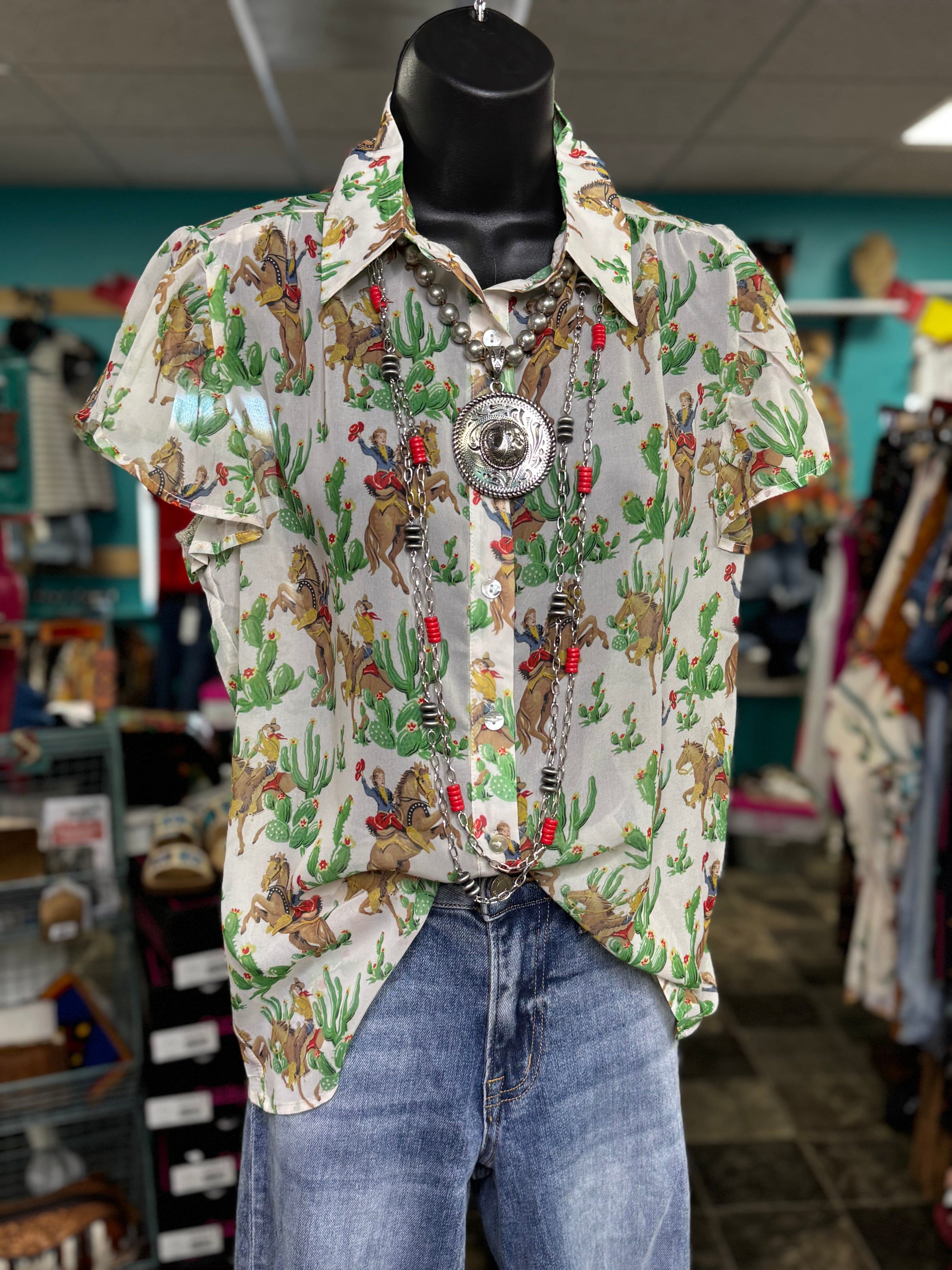 Shop Envi Me Tops and Tunics The Vintage Western Cactus 🌵Cowboy Top