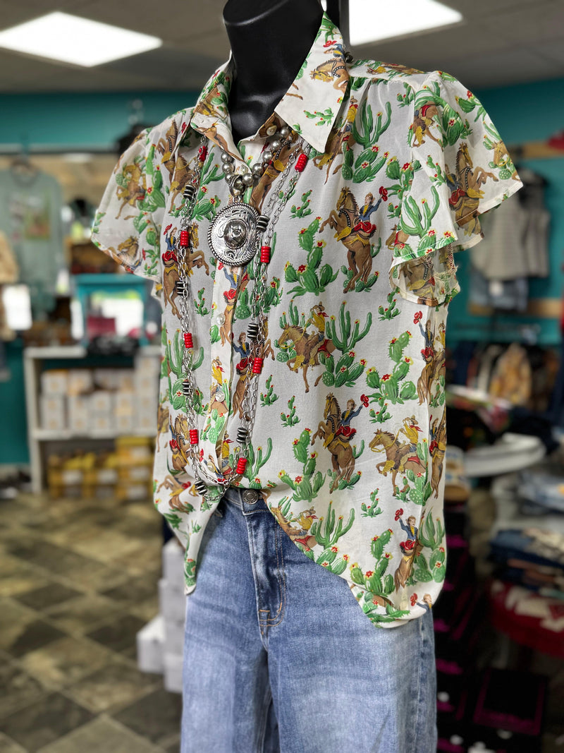 Shop Envi Me Tops and Tunics The Vintage Western Cactus 🌵Cowboy Top