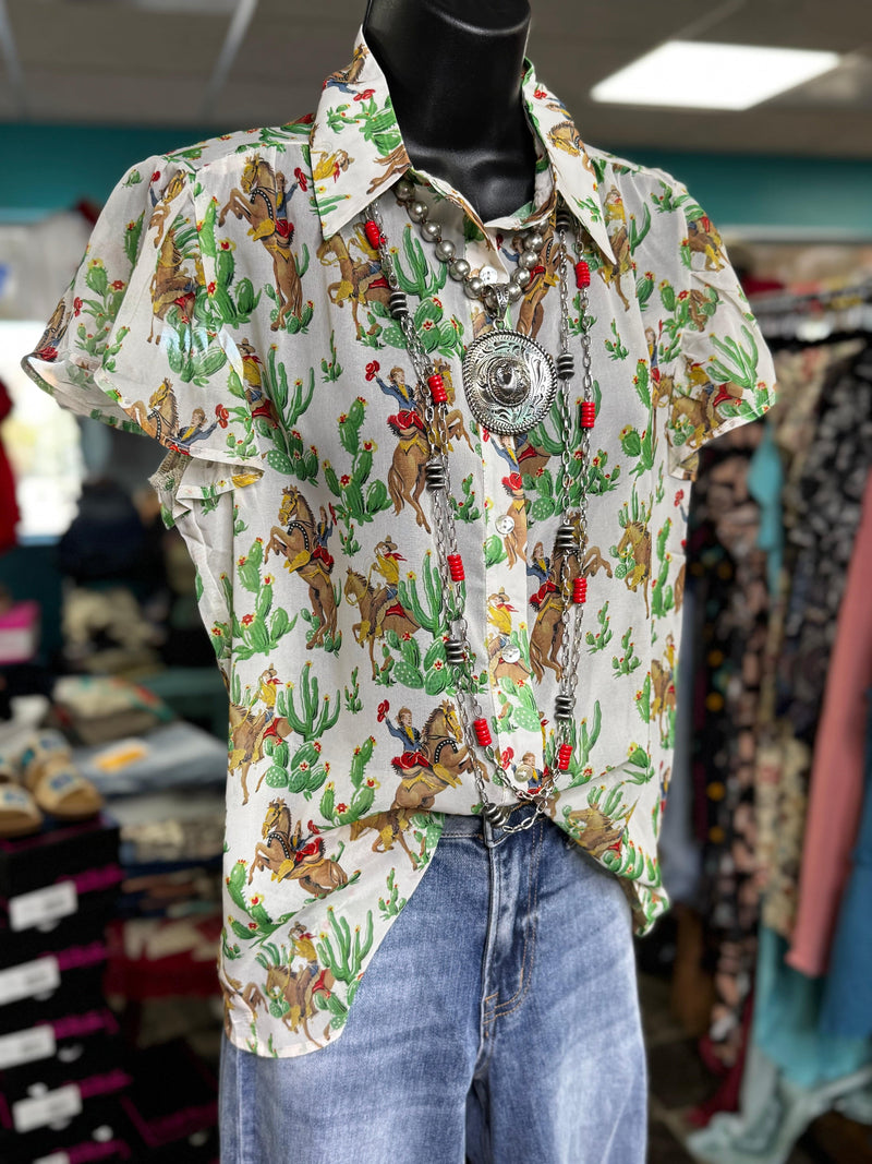 Shop Envi Me Tops and Tunics The Vintage Western Cactus 🌵Cowboy Top