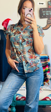 Shop Envi Me Tops and Tunics The Vintage Western 🤠 Cowboy Flutter Sleeve Top