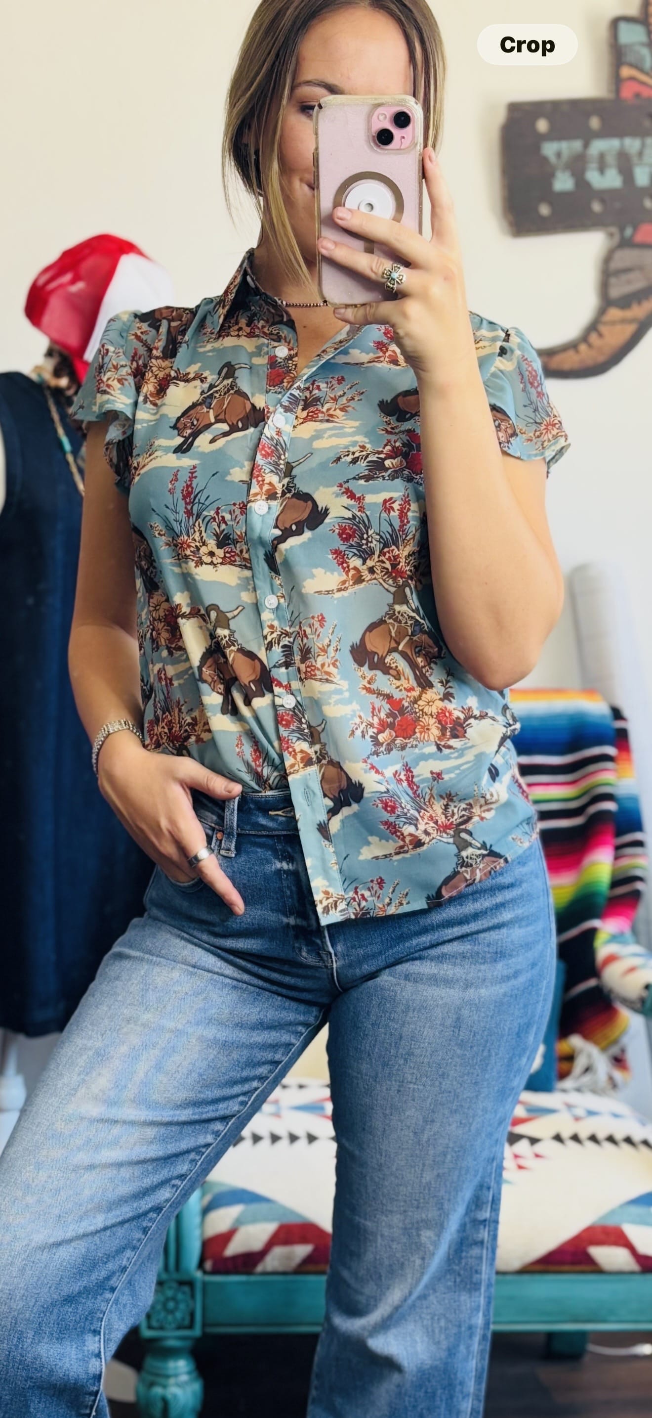 Shop Envi Me Tops and Tunics The Vintage Western 🤠 Cowboy Flutter Sleeve Top