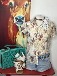 Shop Envi Me Tops and Tunics The Vintage Western Cowboys Floral  Flutter Sleeve Top