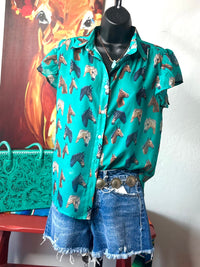 Shop Envi Me Tops and Tunics The Vintage Western Horse Flutter Sleeve Top