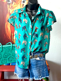 Shop Envi Me Tops and Tunics The Vintage Western Horse Flutter Sleeve Top