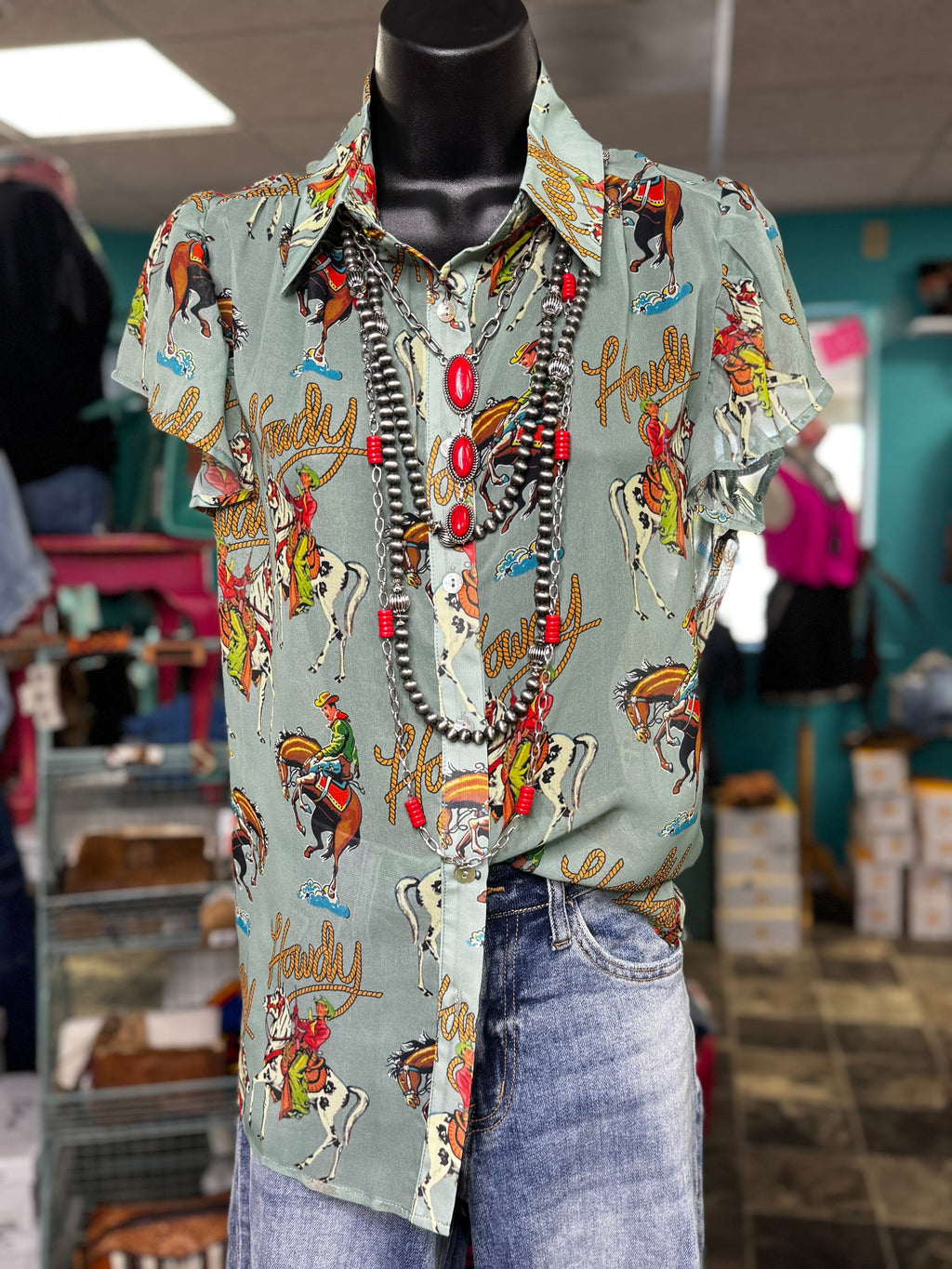 The Vintage Western 🤠 Howdy Cowboy Flutter Sleeve Top – Shop Envi Me
