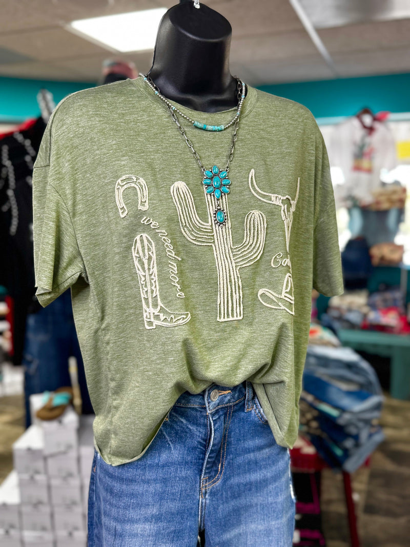 Shop Envi Me Tops and Tunics The We Need More Cowboys Embroidered Western Tee