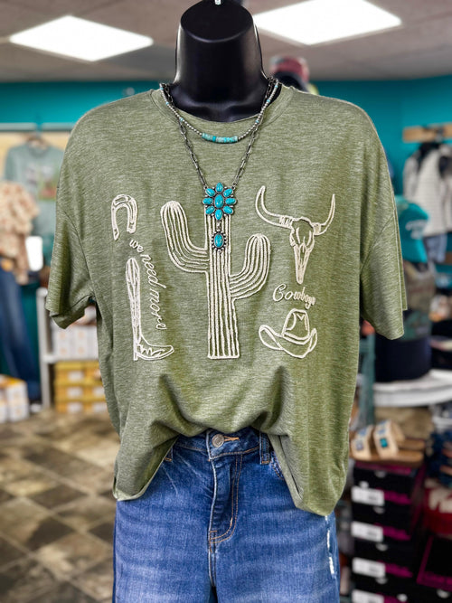 Shop Envi Me Tops and Tunics The We Need More Cowboys Embroidered Western Tee